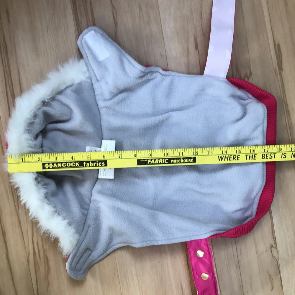 Top Paw Pink Ruffled Gold Metallic Dots Puffy Fleece Lined Hoodie Jacket Coat M